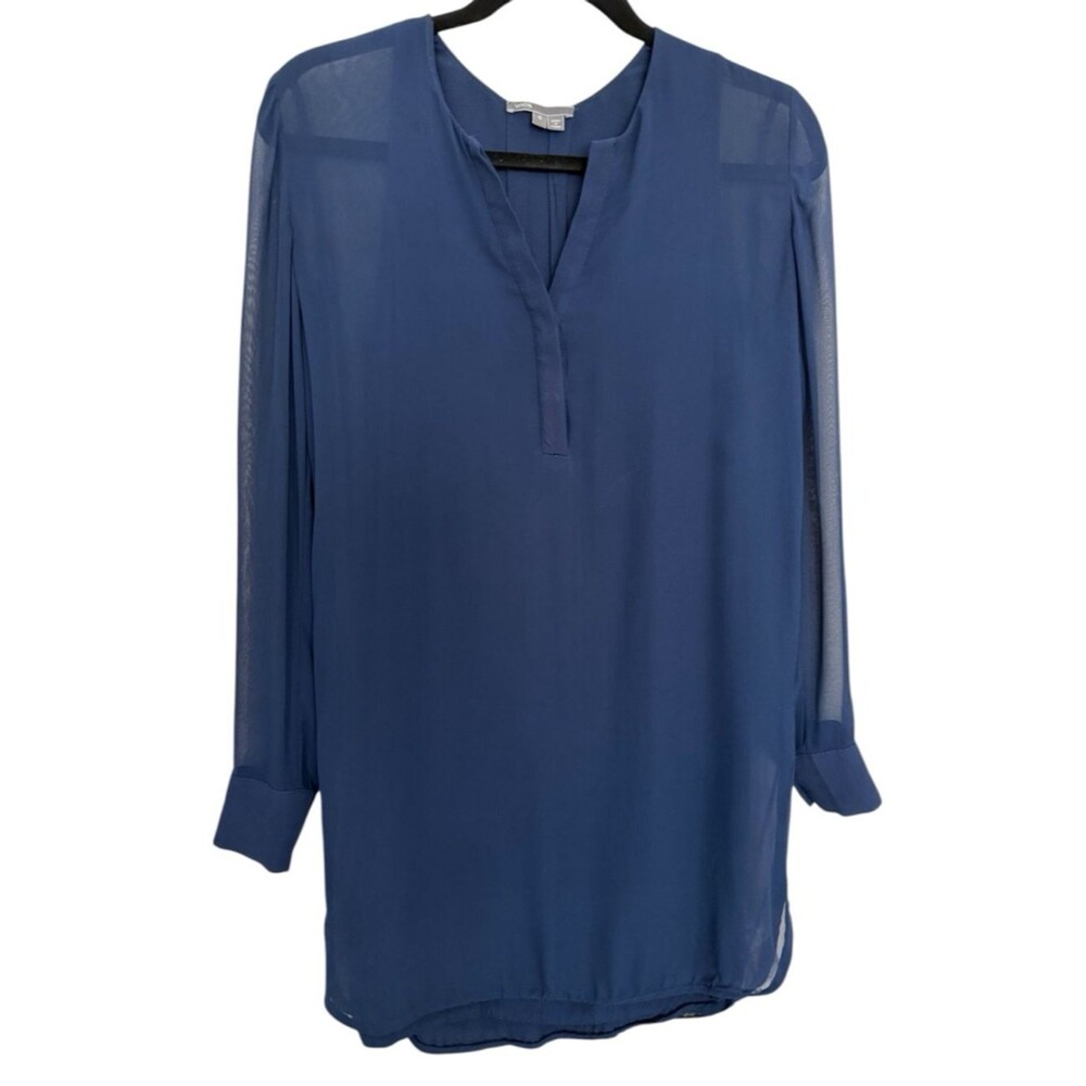 Vince Navy Blue 100% Silk Split Neck Tunic Dress - Size 0 - Minimalist